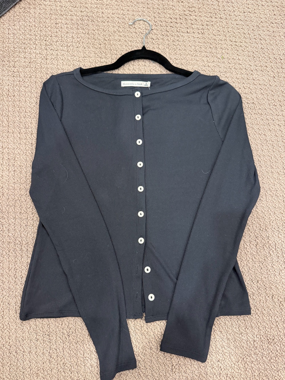 Abercrombie & Fitch Black Ribbed Button-Front Top